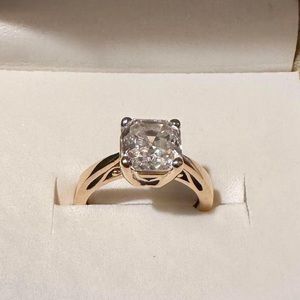 Colorless Moissanite Fire 2.96ctw Asscher Cut 14k Yellow Gold Ring Size 7